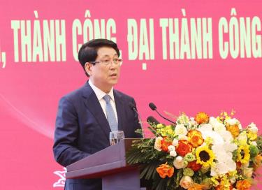 Chủ tịch nước Lương Cường phát biểu tại buổi gặp mặt.